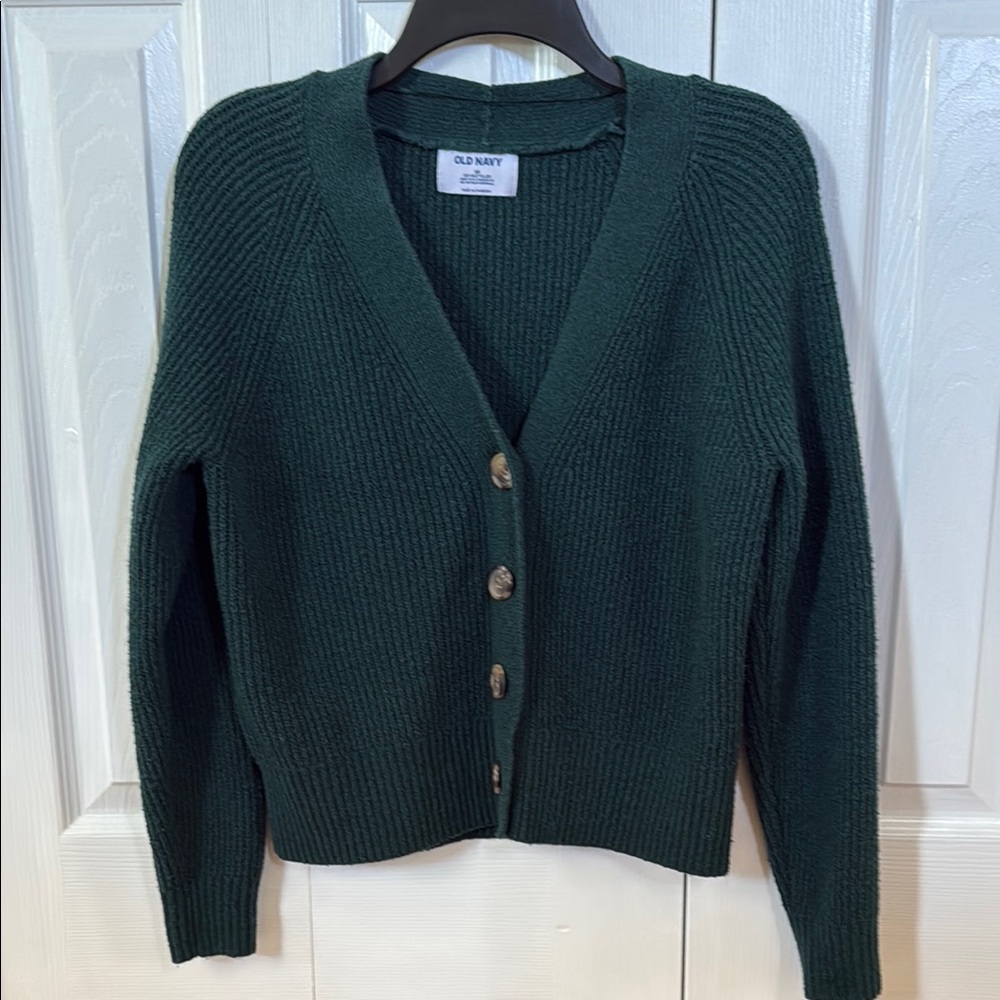 Old Navy Green Cardigan Sweater V-Neck Cropped